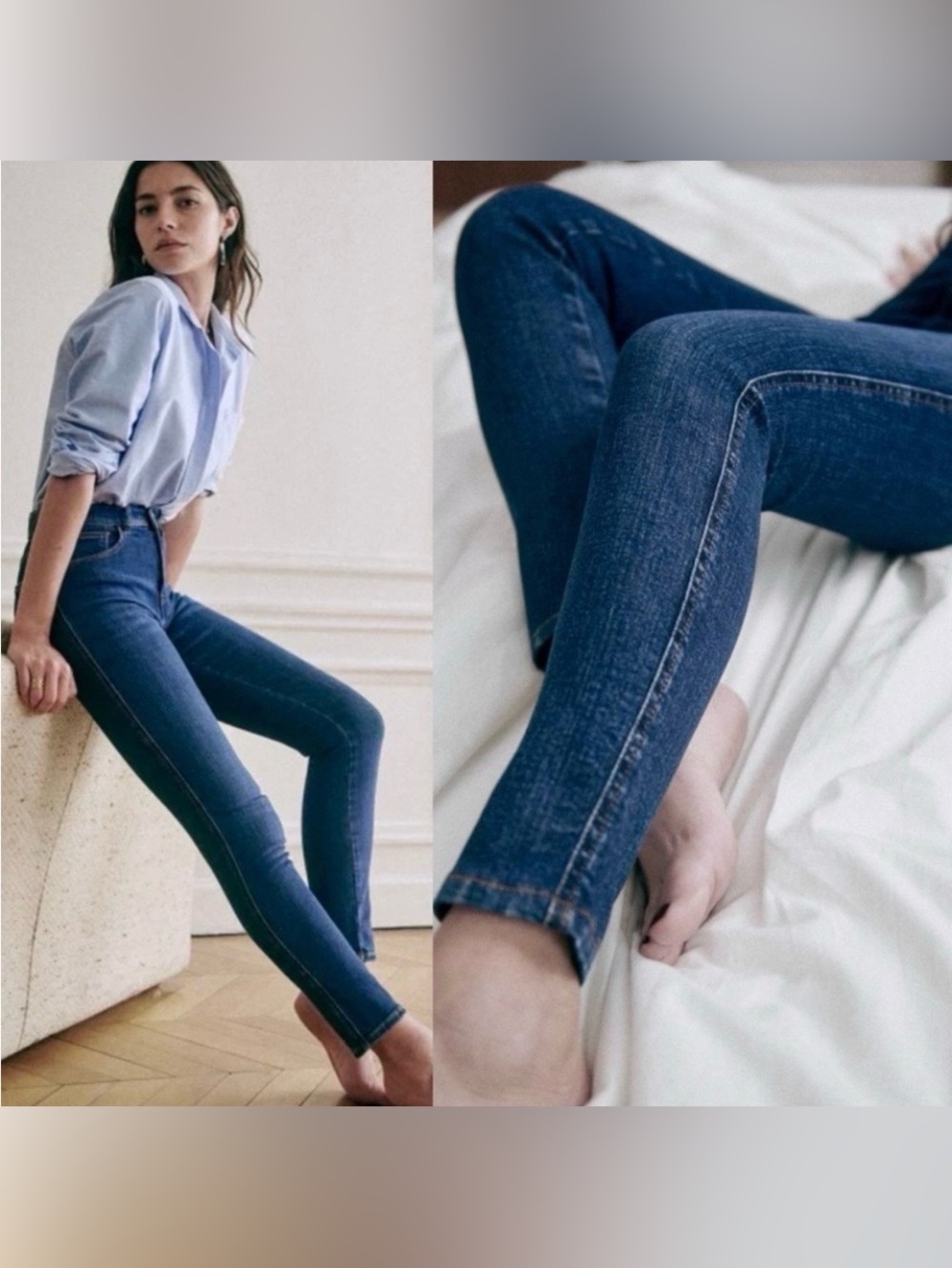 Sézane Le Slim Parfait High Rise Skinny Jeans Denim Blue FR 38 US 6 Organic